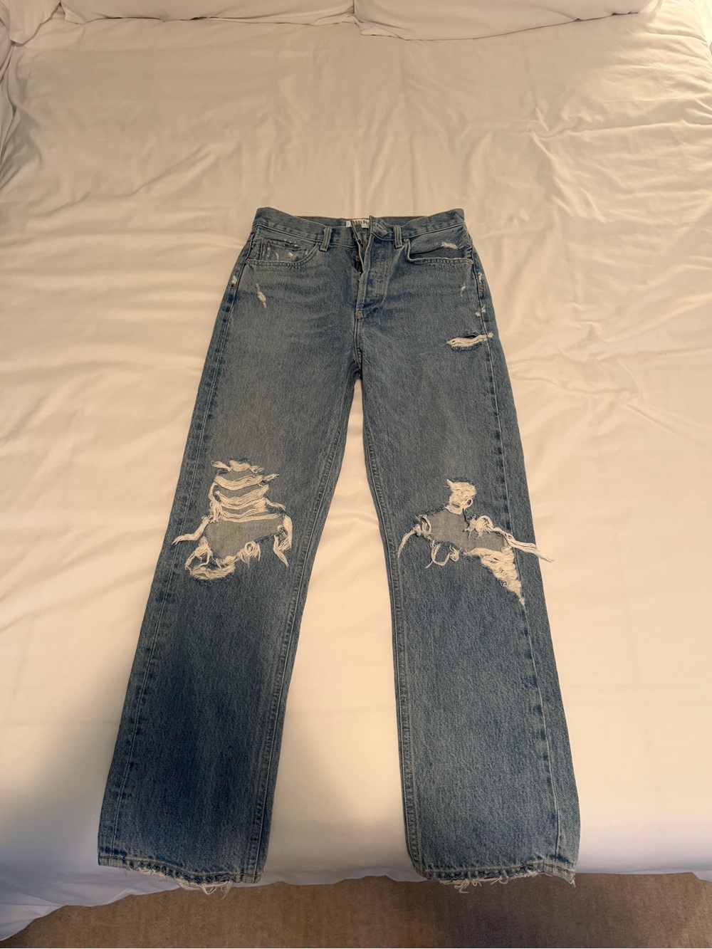 Agolde Men's Light Blue Distressed Straight Jeans